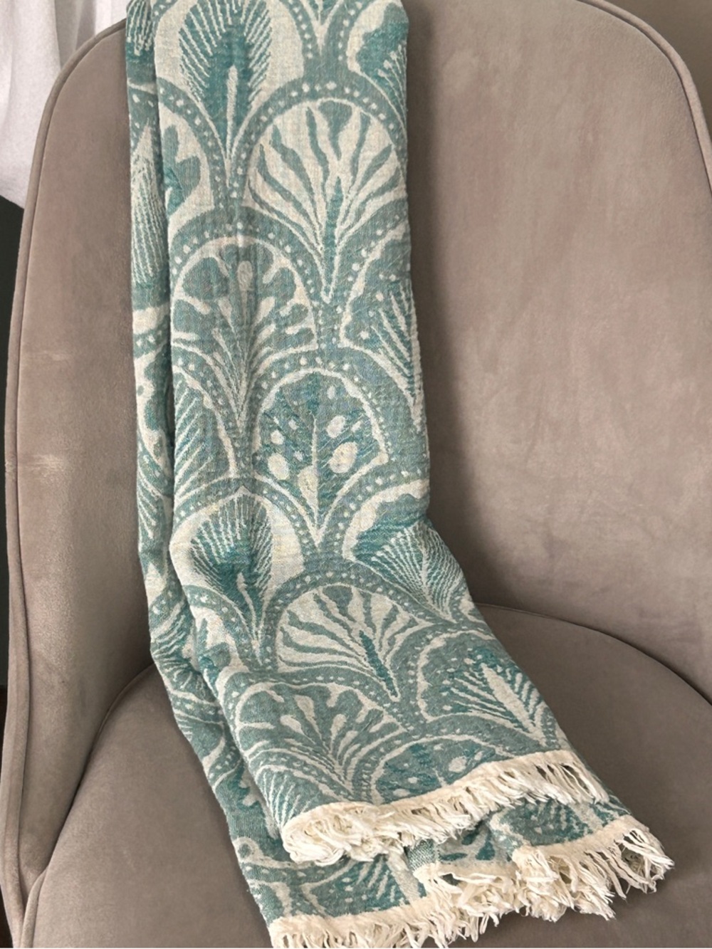 Succulent Swim Sarong Coverup Skirt Teal Green Ecru White Modern Woven 38 “ - Picture 7 of 16
